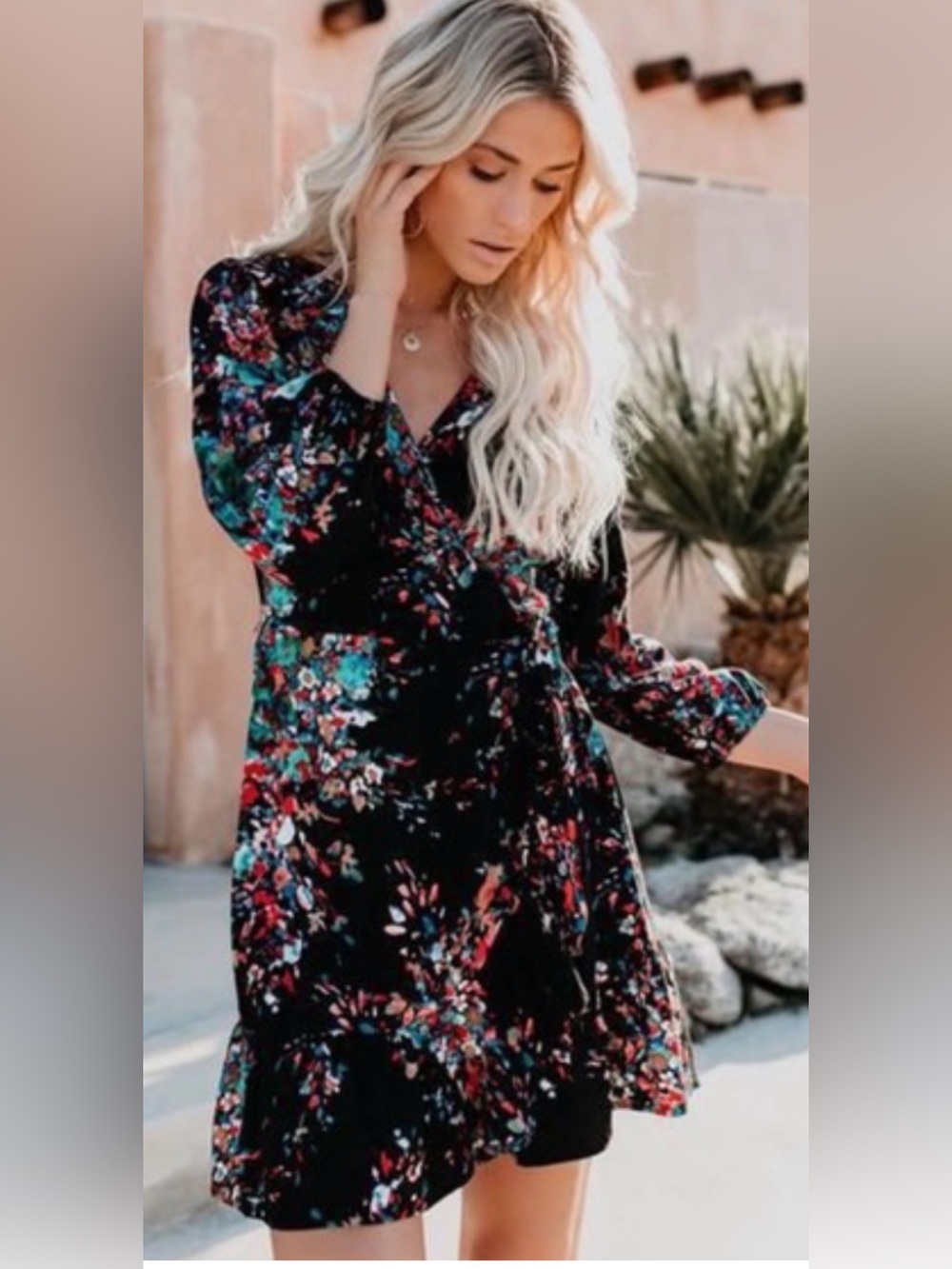 NWT Lovestitch Black Floral Wrap Dress